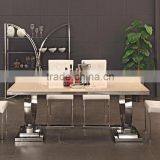 A8026 Cream Colored Retractable Luxury Dining Room Table and Chairs thumbnail-2