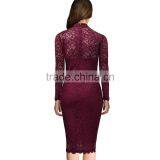 2017Ladies Tight Fitted ladies Evening Dress With Long Sleeve Collar Pattern Design