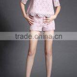 Latest Women Fasion Lace Suit Short Sleeve Crop Top and Shorts thumbnail-2