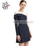 HAODUOYI Contrast Colour Fake Two-Piece Style Women Dress Side-buttoned O-neck One Sleeve Lady A-line for Wholesale thumbnail-1