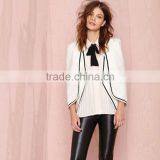 HAODUOYI Women New Unique Design White Cloak Style White Tie Front Color Block Cape thumbnail-4