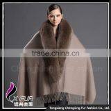 CX-B-P-18E New Style Fox Fur Trim Black Shawl thumbnail-1
