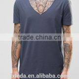 Men Fashion Street Wear Hip Hop Design Super Longline Raw V-neck T-shirt OEM Custom thumbnail-3