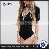 Plain Black V Neckline Short Sleeve Women Bodysuit Custom Made Bodysuit With Your Own Logo High Quality thumbnail-1