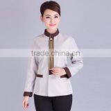 Juqian Wholesale Cheap Beige Fashional Design Korean Collar Anti-foul Hotel Cleaner Workwear Work Uniform thumbnail-1