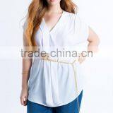 Relaxed V-neck Pleated Plus Size Chiffon Blouse/woman Top thumbnail-3