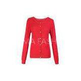 Spring Cotton Jacquared Womens Knit Sweaters Long Sleeve Red ladies cardigan sweaters