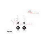 Womens Cute Black Lucky Clover Charm Europe Hoop Ceramic Earrings in Silver and CZ thumbnail-1