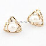 Korean Jewelry Sweet and Romantic and Lovely and Generous Temperament Imitation Pearl Earring Hollow Triangle Earring thumbnail-4