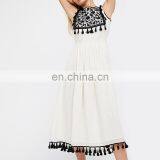 Spanish Clothing Brand Embroidery Knee Length Loose White Boho Dress thumbnail-1