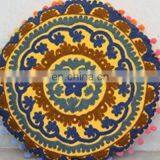 Embroidered Cotton Maxican Throw Round Pillow Cover Indian Decor Sofa Round Cushion Cover thumbnail-1