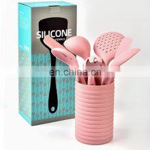 Silicone Kitchenware 8 Pcs A Set Wooden Handle Silicone Shovel Spoon Storage Bucket thumbnail-3