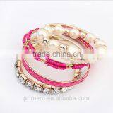Multilayer Pearl Glass Rhinestone Beaded Twist Leather Bracelet& Bangle Jewelry thumbnail-2