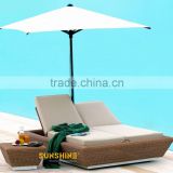OUTDOOR POOL RATTAN CHAISE LOUNGER WITH CANOPY WICKER LOUNGER CHAIR