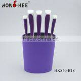 6 Piece Purple Handle Kitchen Knife Set With Purple Blcok thumbnail-1