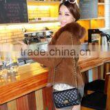 Fashion Design Double Face Shearing Lamb Fur Garment With Fox Fur Collar Detachable thumbnail-2