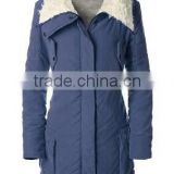 casual warm blue 90% cotton winter womens padding coat with faux fur