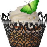 Hot sell purple Vine laser cut paper cupcake wrappers with butterfly topper