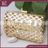 2016 Shiny Golden Metal Mesh Box Clutch Frame Gridding Clutch Wallet for Ladies thumbnail-1