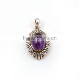 Two Tone 925 Silver Brass Penant Amethyst Stone