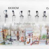 Chinese Favor Decal Square Beautiful Antique Glass Oil Bottle With Stopper thumbnail-1