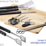 14-Pieces BBQ tool set with Pine wood cutting board