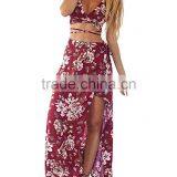 Women's Boho Bandage Crop Top Long Skirt Floral Print Maxi Dress thumbnail-2