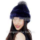 CX-C-239N Women Knitted Real Mink Fur Hats With Fox Fur Pom Pom thumbnail-6