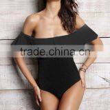 Ladies Fashion Black With Big Ruffle One-piece Swimwear thumbnail-1