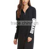 Print Letters Sleeves 3/4 Zipper Front Black Long Hoodie Thin Hoodie Women's thumbnail-1