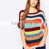 Cheap Price Rainbow Multi-color Colorful Sweater Slim Fit Casual Crew Neck Knit Top In Stripe Half Sleeves For Ladies thumbnail-3
