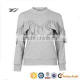 Wholesale China Cotton Polyester Blend Grey Heather Women Long Sleeve Jersey Ruffle Shoulder Sweatshirt thumbnail-1