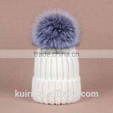 Knitted Hat With Snap Silver Fox Fur Ball on Top thumbnail-4