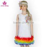 Summer Girls Sleeveless White Above Knee Dress With Colorful Rainbow Tulle Hem thumbnail-1