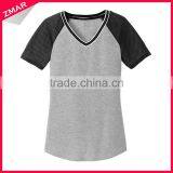 Wholesale v neck mesh sleeve latest design fashion girl top tee white t-shirts