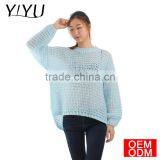 Oversized Plus Size Hand Knit Sweater Blue Loose Knit Women's Sweater thumbnail-1