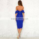 Off Shoulder Ruffled Padded Midi Dress Fashion Bodycon Women Garment thumbnail-6