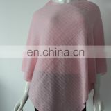 Wholesale Pink color 12gg plain knit cashmere v neck ponchos