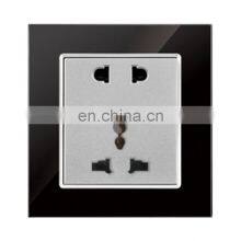 Universal 5 Pin Wall Socket Gold/Red/Blcak Tempered Glass Panel 86*86mm Socketes and Switches Electrical 16A