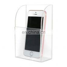 Clear Acrylic Remote Control Organizer Holder Wall Mount Acrylic Storage Box With Hole for Phone Charging