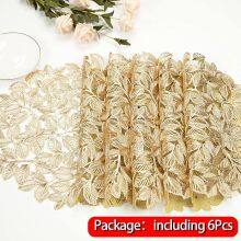 Flower Hollow Metallic Placemats Set of 6 Gold Leaf Round Placemats Non-Slip Wipeable Table Mats for Dinner,Party,Wedding Accent Centerpiece thumbnail-3