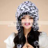 Excellent Quality Colorful Rabbit Fur Thread Earflap Hat With Long String Flower Ball thumbnail-2