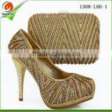 Champagne Wholesale Fashion Women High Heels Italian Shoes and Bag Set With Stone thumbnail-1