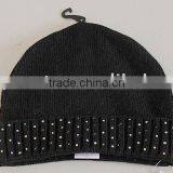 TYH014 Black With Beading Sweater Hats, Fashion Style 100% Acrylic Warmer Knitted Hats