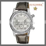 Generous Chrono Watch Women Brown Diamond Watch Shiny Genuine Leather Watch Strap