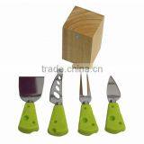 Lovely Cheese Knife Set With Rubber Wood Holder thumbnail-1