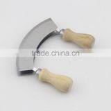 Wooden Handle Stainless Steel Double Blade Cheese Cutter Mincing Knife Mezzaluna Chopper thumbnail-2