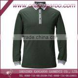 Striped Collar Three Button Placket Mens Long Sleeves Polo Shirt thumbnail-1