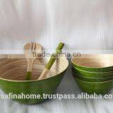Set of 2 Round Colored Lacquer Bamboo Salad Bowls thumbnail-1