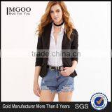 Black Faux Suede Shawl Collar One Button Fitted Blazer 100% Polyester Lining Women Plain Tuxedo Suit Set Custom Supplier thumbnail-1